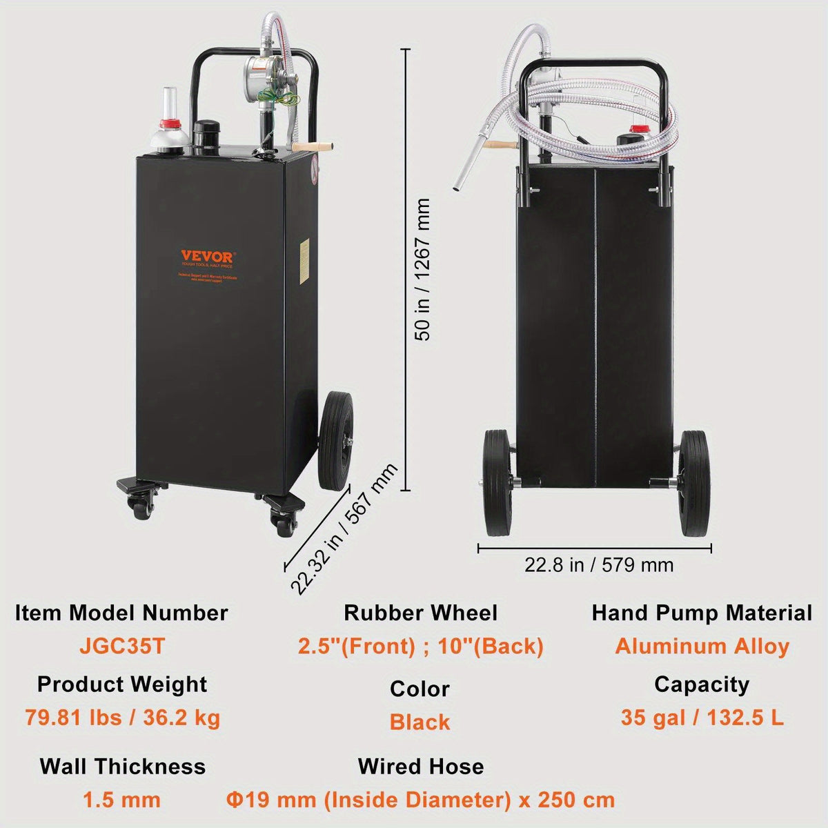 VEVOR 35 Gallon Fuel Caddy with Wheels - Portable Gas Storage Tank & Transfer Pump