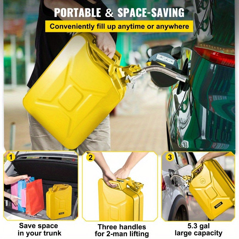 Jerry Fuel Can 5.3 Gallon 20 L Portable Jerry Gas Can with Flexible Spout System Rustproof and Heat Resistant