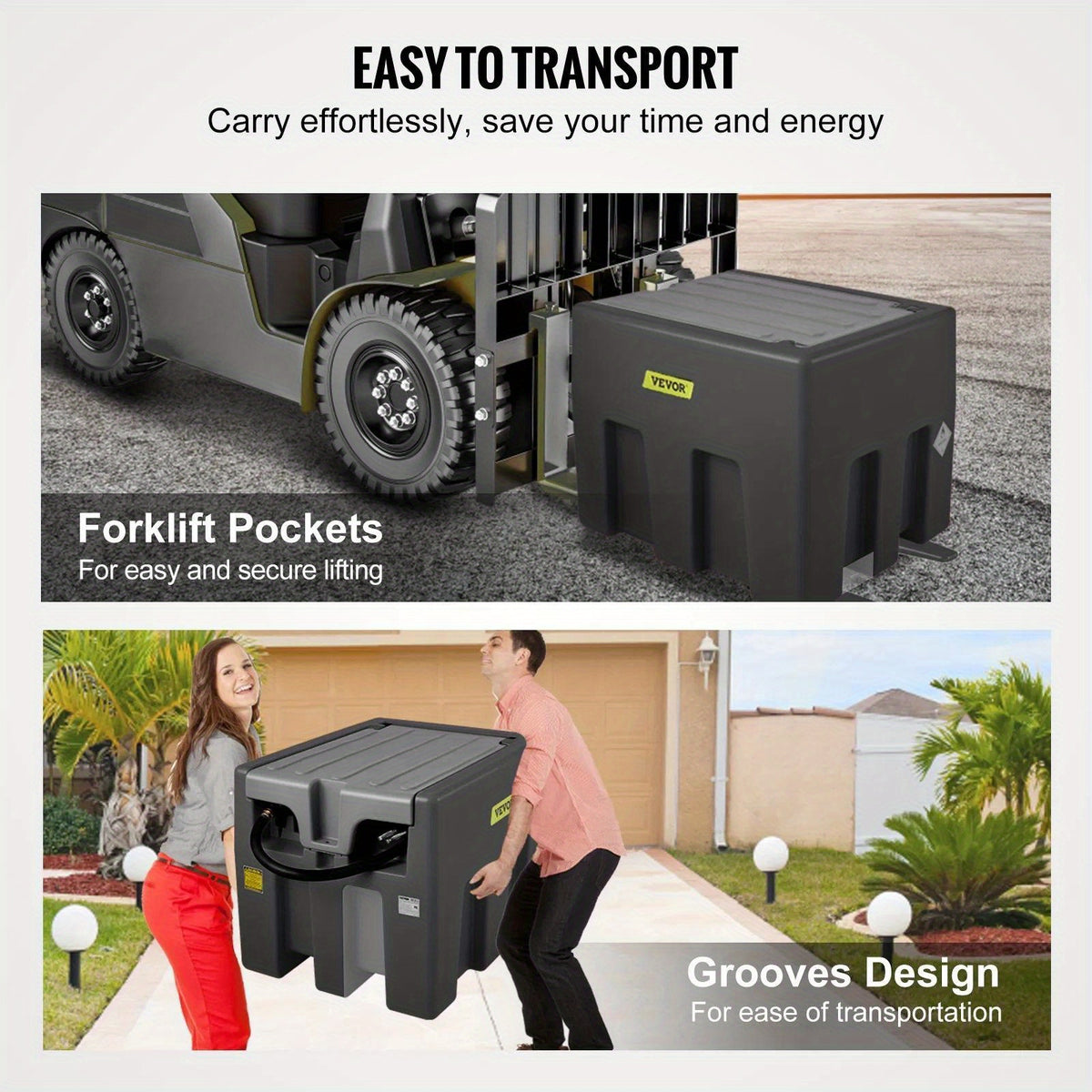 VEVOR Portable Diesel Tank 58 Gallon Capacity 10 GPM Flow Rate Diesel Fuel Tank with 12V Electric Transfer Pump and 131ft Rubber Hose