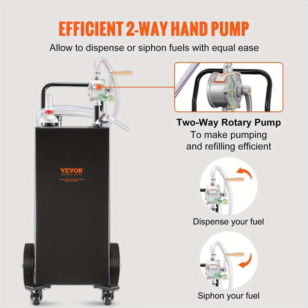 VEVOR 35 Gallon Fuel Caddy with Wheels - Portable Gas Storage Tank & Transfer Pump