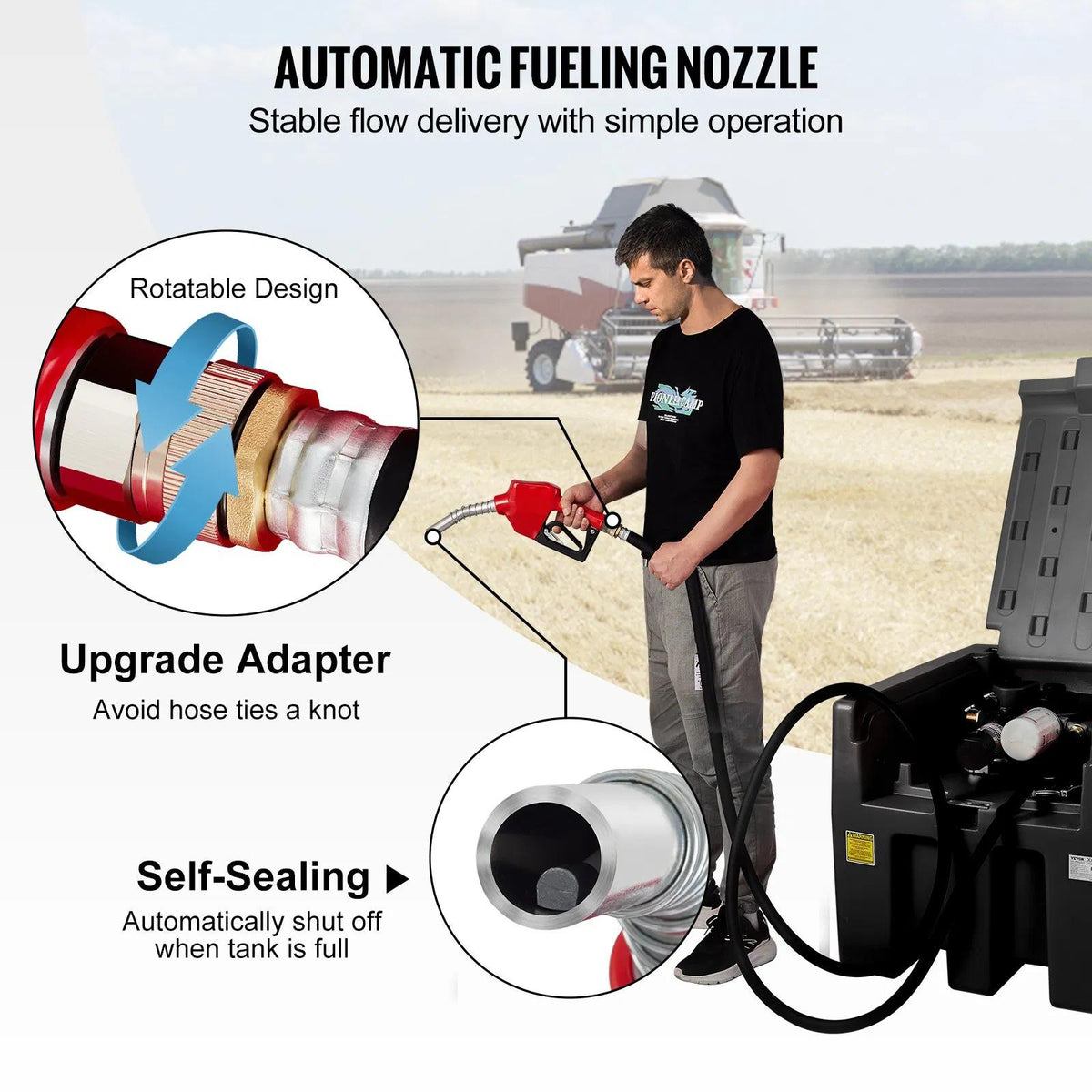 VEVOR Portable Diesel Tank 58 Gallon Capacity 10 GPM Flow Rate Diesel Fuel Tank with 12V Electric Transfer Pump and 131ft Rubber Hose
